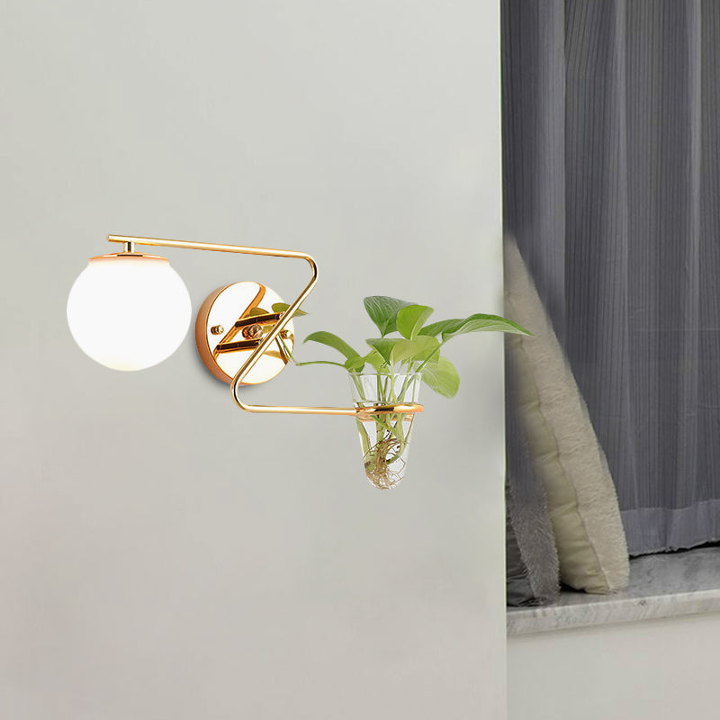 Lisslune | Global Bedroom Wall Light Industrial Cream/Smoke Grey Glass 1 Head Black/Gold Wall Lamp with Clear Glass Plant Holder