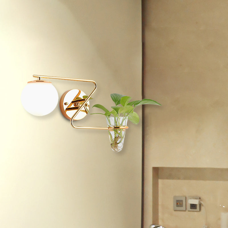 Lisslune | Global Bedroom Wall Light Industrial Cream/Smoke Grey Glass 1 Head Black/Gold Wall Lamp with Clear Glass Plant Holder