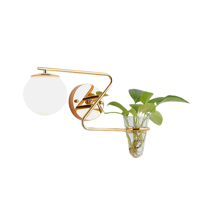 Lisslune | Global Bedroom Wall Light Industrial Cream/Smoke Grey Glass 1 Head Black/Gold Wall Lamp with Clear Glass Plant Holder