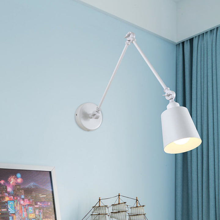 Skørter | 2-Joint Swing Arm Wall Lamp Nordic Iron Single Black/White Sconces Lighting with Tapse Shade