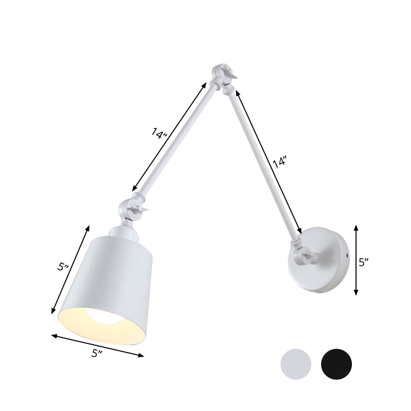Skørter | 2-Joint Swing Arm Wall Lamp Nordic Iron Single Black/White Sconces Lighting with Tapse Shade