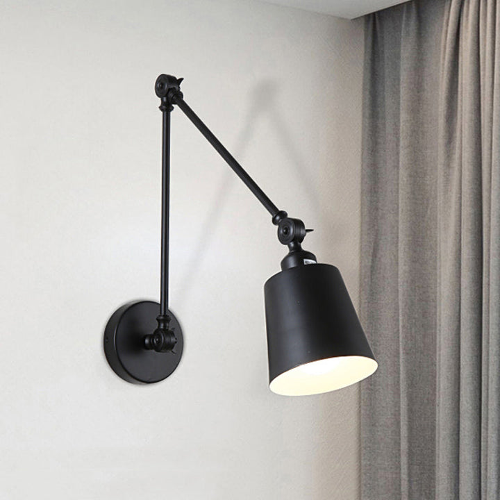 Skørter | 2-Joint Swing Arm Wall Lamp Nordic Iron Single Black/White Sconces Lighting with Tapse Shade