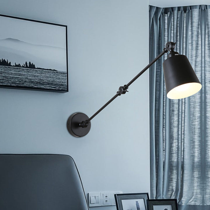 Skørter | 2-Joint Swing Arm Wall Lamp Nordic Iron Single Black/White Sconces Lighting with Tapse Shade