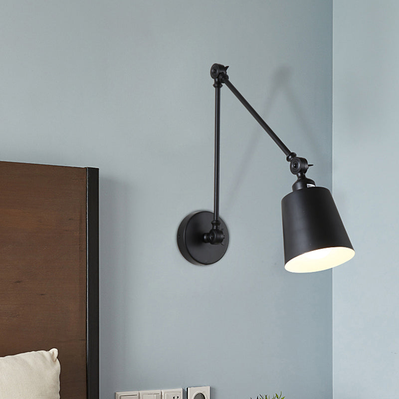 Skørter | 2-Joint Swing Arm Wall Lamp Nordic Iron Single Black/White Sconces Lighting with Tapse Shade