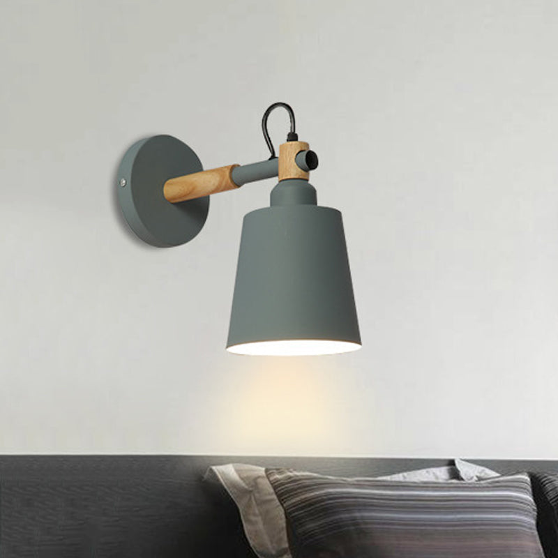Lisslune | Bucket dessert wall lamp metal 1 bulb Nordic style wall-mounted light in green and wood