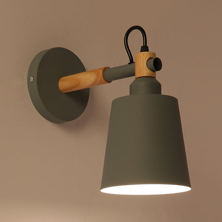 Lisslune | Bucket dessert wall lamp metal 1 bulb Nordic style wall-mounted light in green and wood