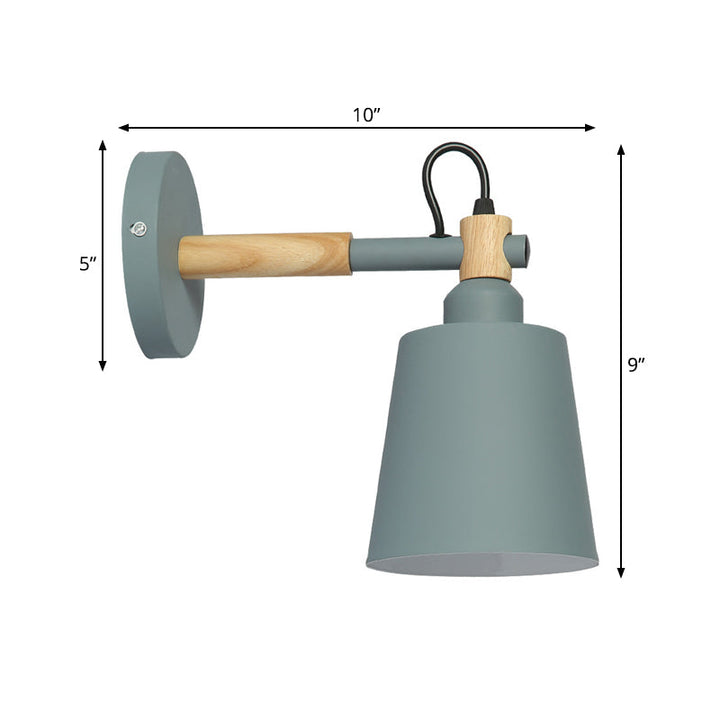 Lisslune | Bucket dessert wall lamp metal 1 bulb Nordic style wall-mounted light in green and wood