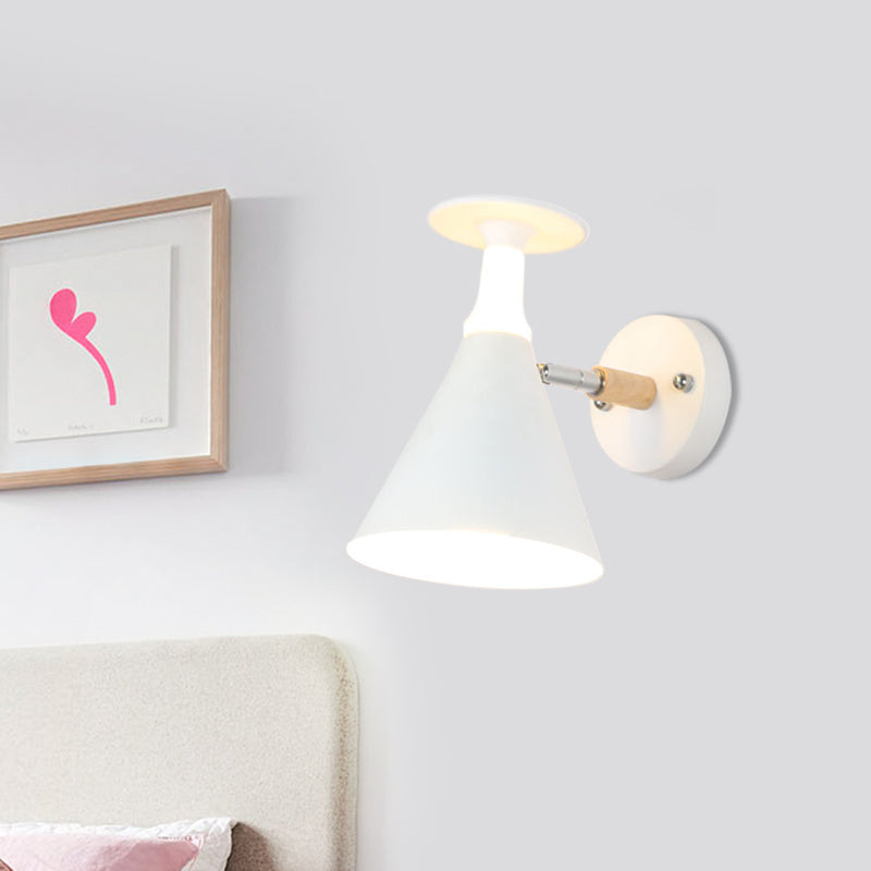 Lisslune | Rotatable Cone Wine Cup Wall Lamp Nordic Iron Single Bulb Gray/White Wall Light with Wood Accent