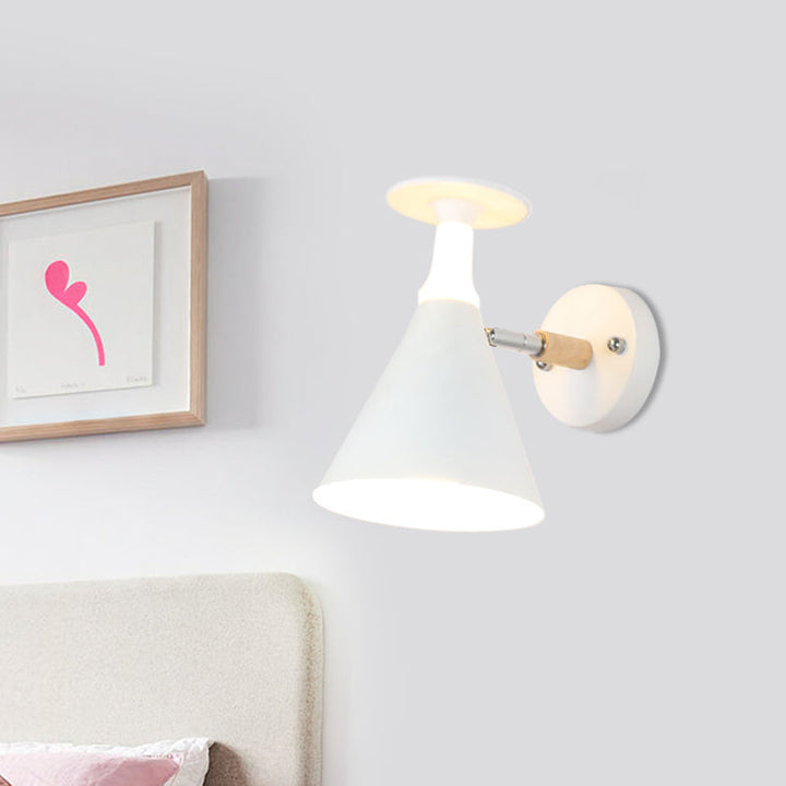 Lisslune | Rotatable Cone Wine Cup Wall Lamp Nordic Iron Single Bulb Gray/White Wall Light with Wood Accent