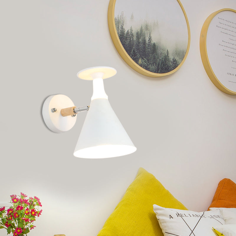 Lisslune | Rotatable Cone Wine Cup Wall Lamp Nordic Iron Single Bulb Gray/White Wall Light with Wood Accent