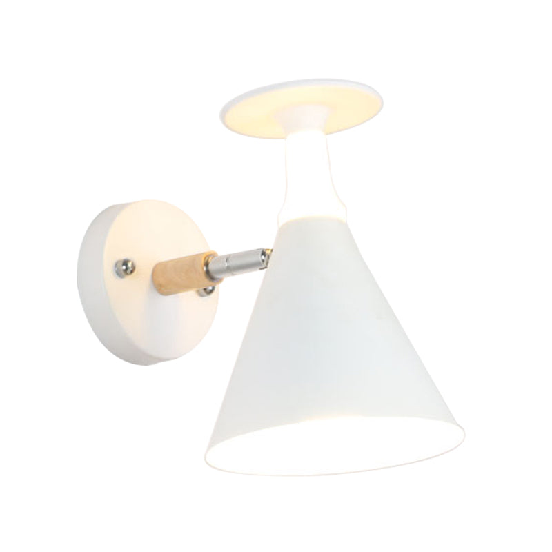 Lisslune | Rotatable Cone Wine Cup Wall Lamp Nordic Iron Single Bulb Gray/White Wall Light with Wood Accent