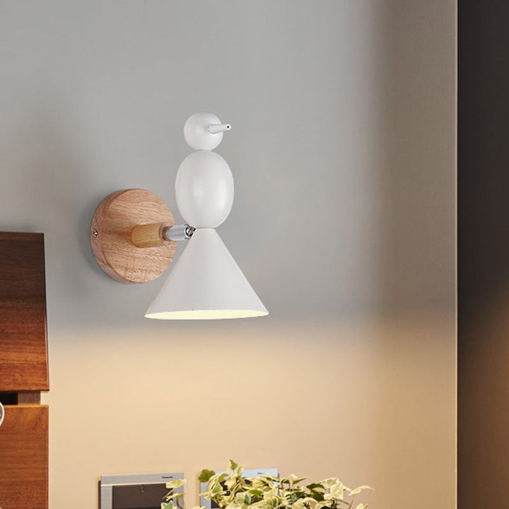 Lisslune | Lark swivel wall lighting Nordic iron 1 light white wall lamp with wooden back panel for bedroom