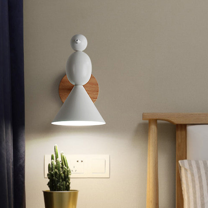 Lisslune | Lark swivel wall lighting Nordic iron 1 light white wall lamp with wooden back panel for bedroom