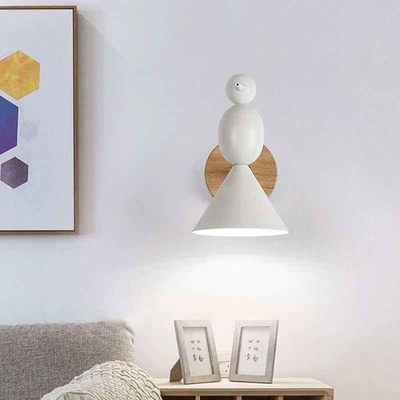 Lisslune | Lark swivel wall lighting Nordic iron 1 light white wall lamp with wooden back panel for bedroom