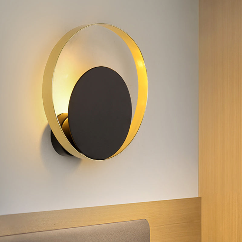 Lisslune | Mid Century Circle Wall Light Iron 1 Head Hotel Wall Mounted Lighting Unit in Black-Gold