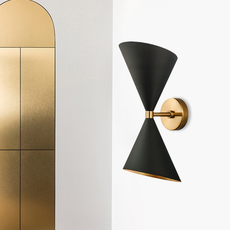 Lisslune | Mid-Century 2 Bulbs Wall Lamp Metal Black-Gold Deformed Cocktail Shaker Wall Light