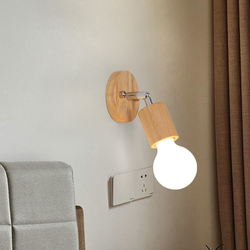 Lisslune | Open Bulb Mini Rotating Wall Light Simplicity Wood Single Room Wall Lighting Ideas