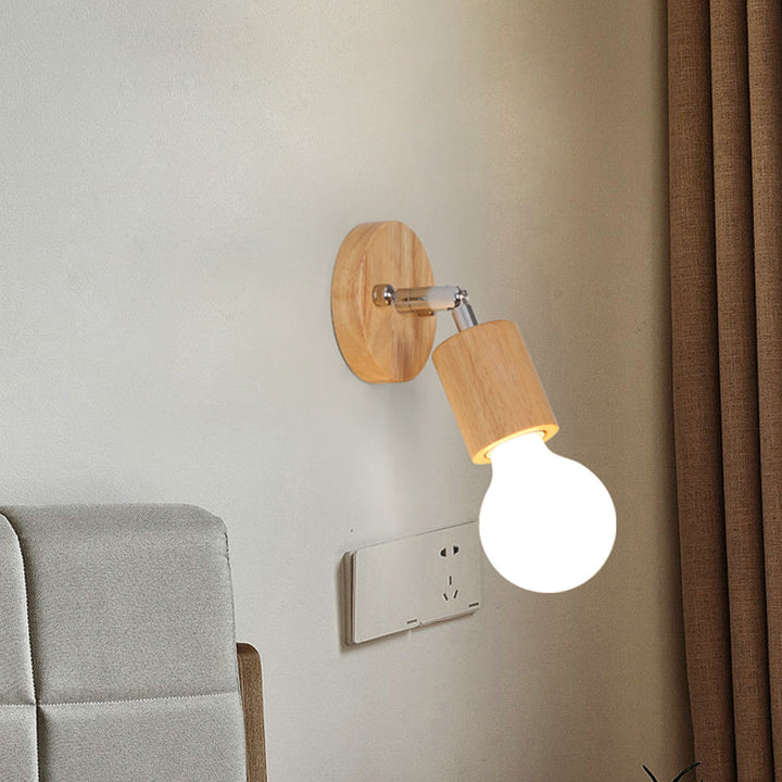 Lisslune | Open Bulb Mini Rotating Wall Light Simplicity Wood Single Room Wall Lighting Ideas