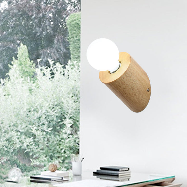 Lisslune | Wood Angle Pol Wall Light Minimalist 1 Head Beige Wall Light with Open Bulb Design