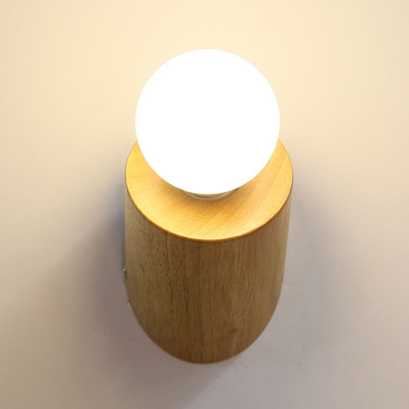 Lisslune | Wood Angle Pol Wall Light Minimalist 1 Head Beige Wall Light with Open Bulb Design