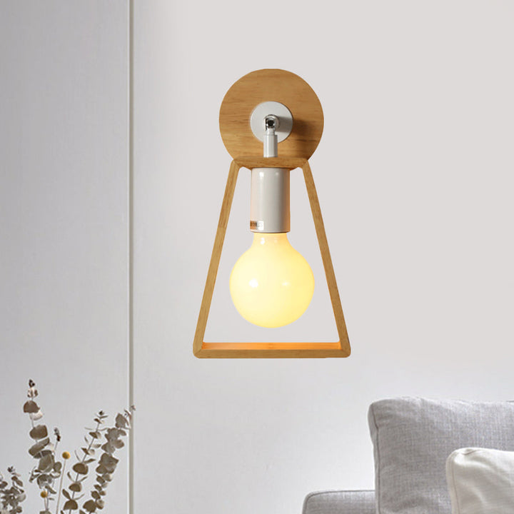 Lisslune | Exposed bulb swivel wall lamp Simple wood 1 head bedside wall light ideas with trapezoidal frame