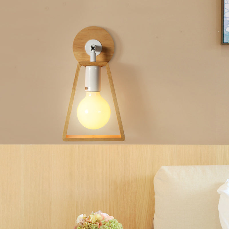 Lisslune | Exposed bulb swivel wall lamp Simple wood 1 head bedside wall light ideas with trapezoidal frame