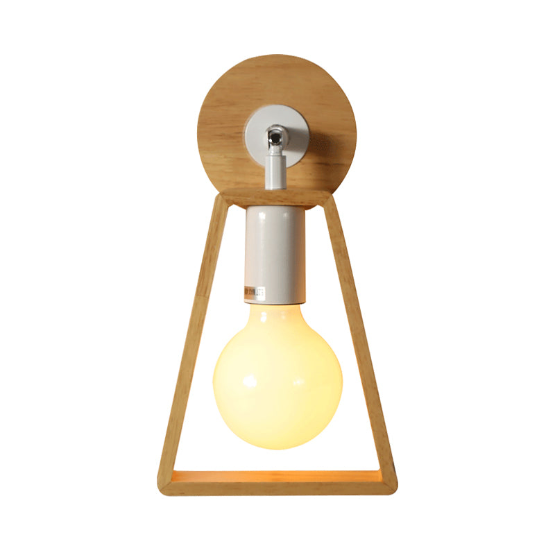Lisslune | Exposed bulb swivel wall lamp Simple wood 1 head bedside wall light ideas with trapezoidal frame