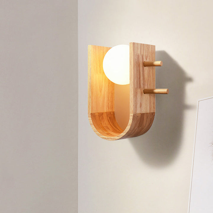 Lisslune | Wood Half Oval Wall Light Modern Creative 1 Bulb Flush Mount Wall Light with Shelf Design