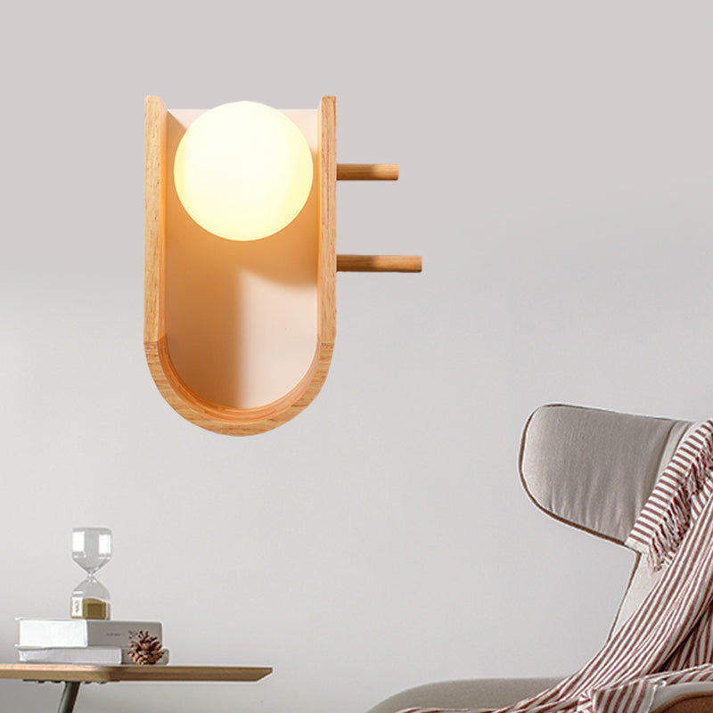 Lisslune | Wood Half Oval Wall Light Modern Creative 1 Bulb Flush Mount Wall Light with Shelf Design