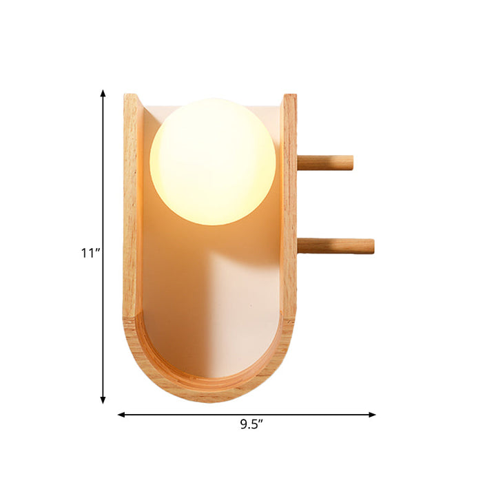 Lisslune | Wood Half Oval Wall Light Modern Creative 1 Bulb Flush Mount Wall Light with Shelf Design