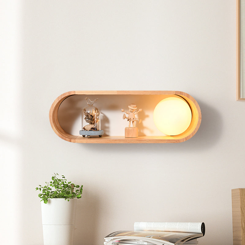 Lisslune | Fillet/Right Angle Wall Lamp Nordic Wood 1 Head Nightstand Wall Lamp with Shelf Function