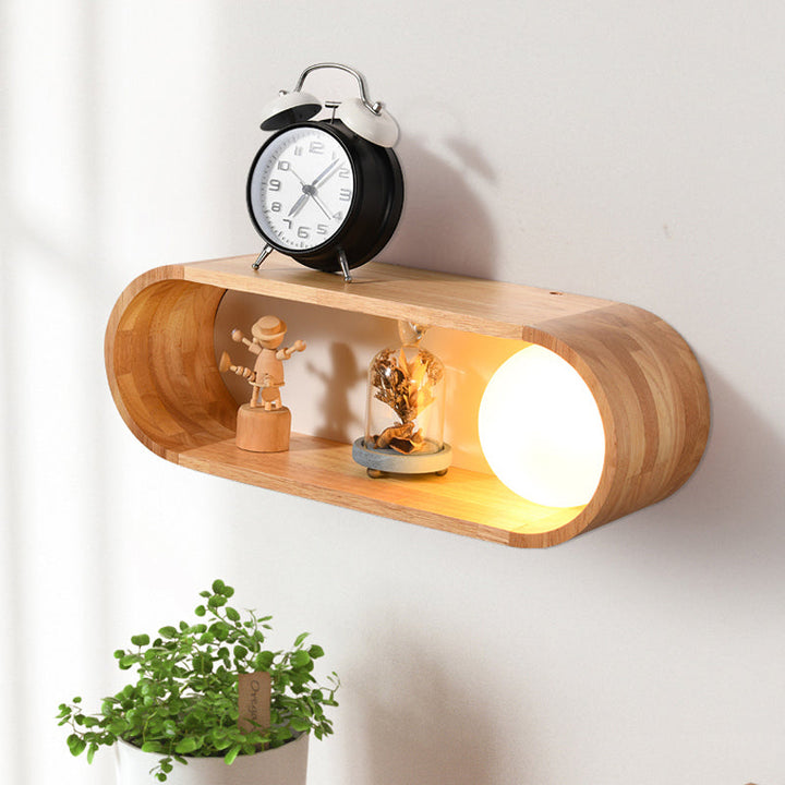 Lisslune | Fillet/Right Angle Wall Lamp Nordic Wood 1 Head Nightstand Wall Lamp with Shelf Function