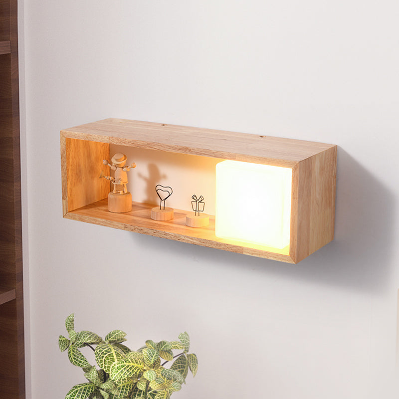 Lisslune | Fillet/Right Angle Wall Lamp Nordic Wood 1 Head Nightstand Wall Lamp with Shelf Function
