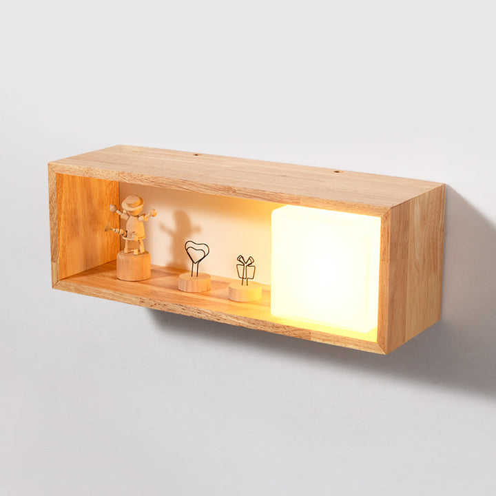 Lisslune | Fillet/Right Angle Wall Lamp Nordic Wood 1 Head Nightstand Wall Lamp with Shelf Function