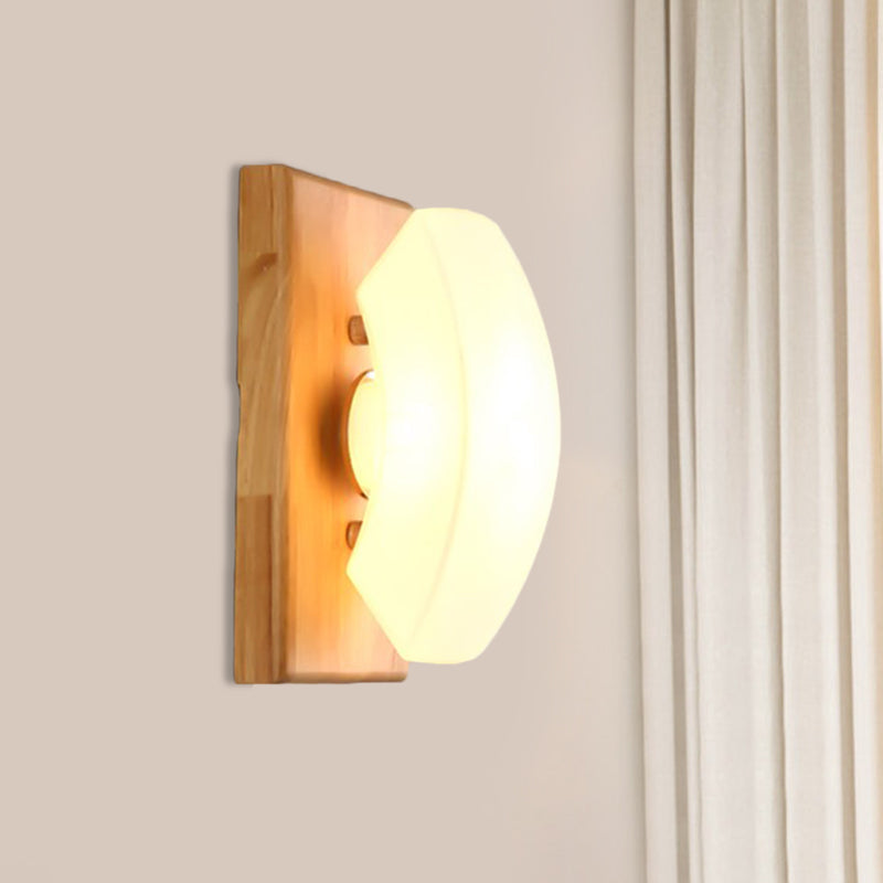 Lisslune | Frosted White Glass Cute Arch Sconce Nordic Single-Blue Wall Light with Wood Backplate
