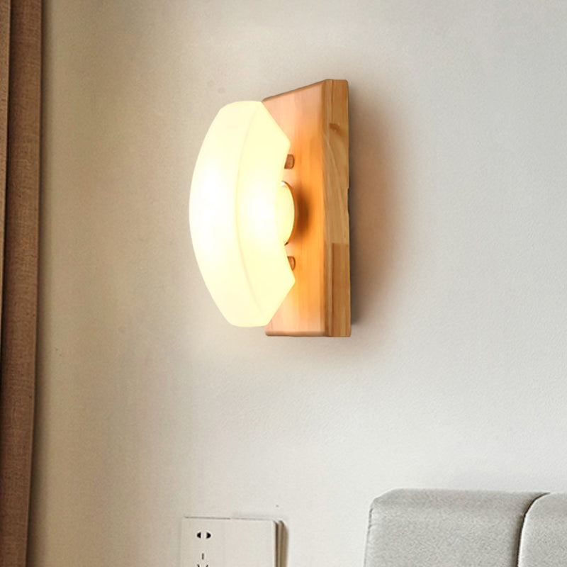Lisslune | Frosted White Glass Cute Arch Sconce Nordic Single-Blue Wall Light with Wood Backplate