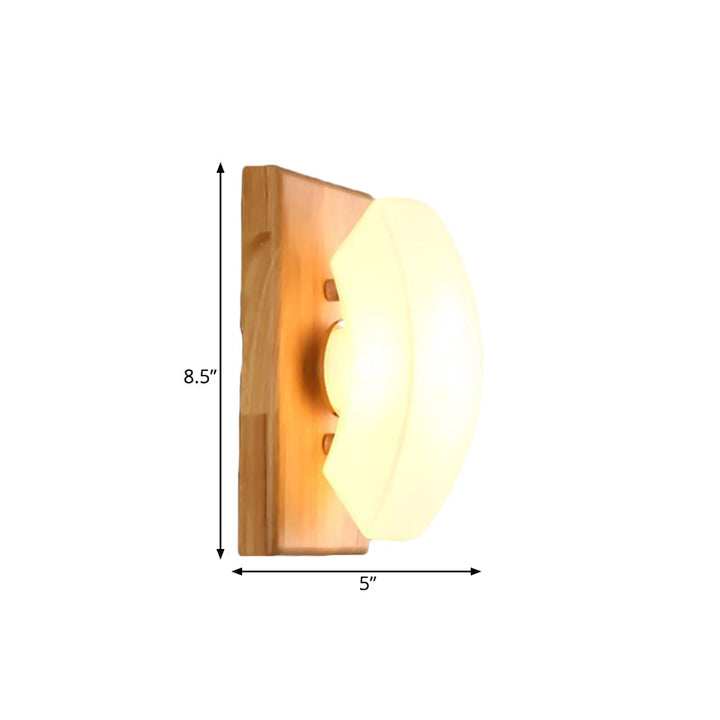 Lisslune | Frosted White Glass Cute Arch Sconce Nordic Single-Blue Wall Light with Wood Backplate