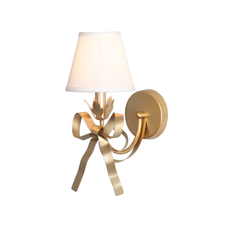 Skørter | Gold Swag Wall Lamp Modern 1-Bulb Metal Wall Mounted Lamp with Ribbon Decor and Fabric Shade