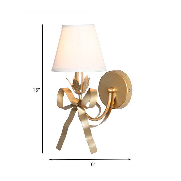 Skørter | Gold Swag Wall Lamp Modern 1-Bulb Metal Wall Mounted Lamp with Ribbon Decor and Fabric Shade