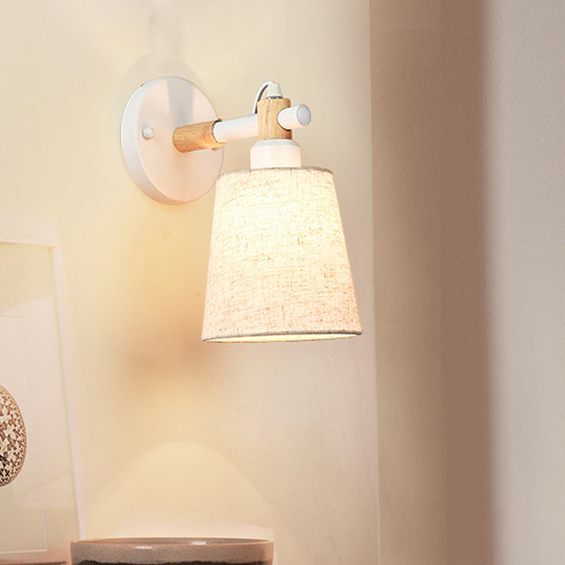 Lisslune | Nordic Horn Shade Fabric Wall Lamp 1-Light Wall Sconce in Black/White with Wood Connection