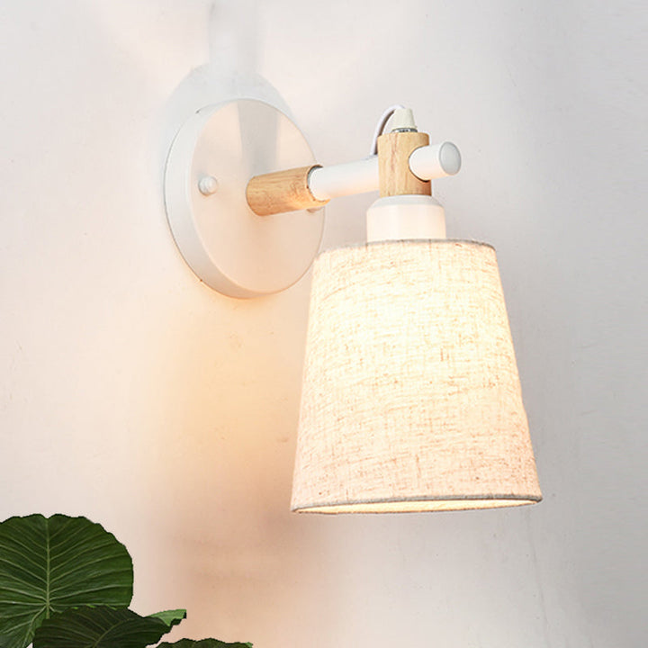 Lisslune | Nordic Horn Shade Fabric Wall Lamp 1-Light Wall Sconce in Black/White with Wood Connection