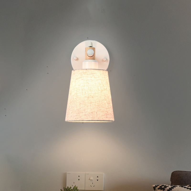 Lisslune | Nordic Horn Shade Fabric Wall Lamp 1-Light Wall Sconce in Black/White with Wood Connection
