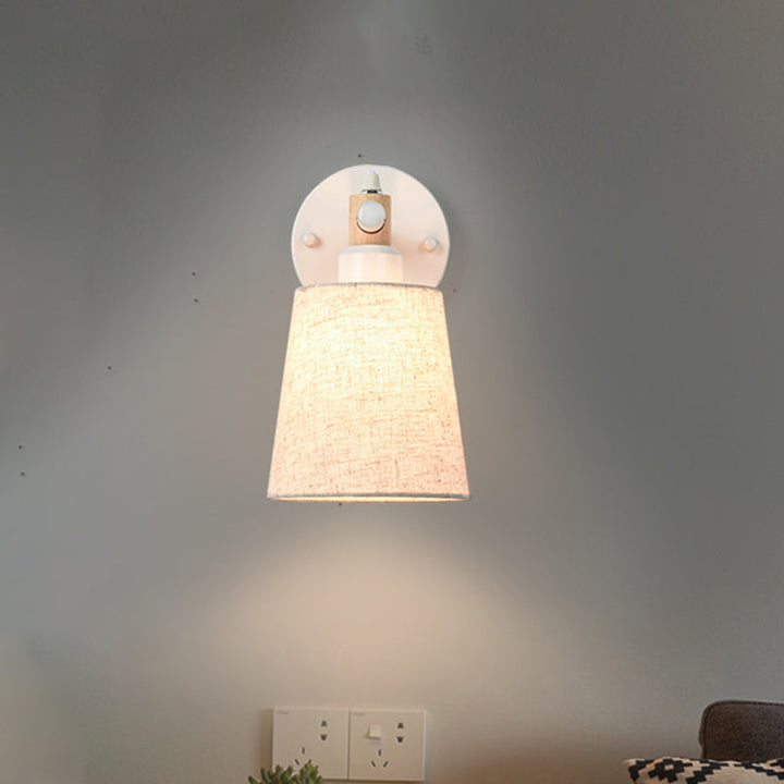 Lisslune | Nordic Horn Shade Fabric Wall Lamp 1-Light Wall Sconce in Black/White with Wood Connection