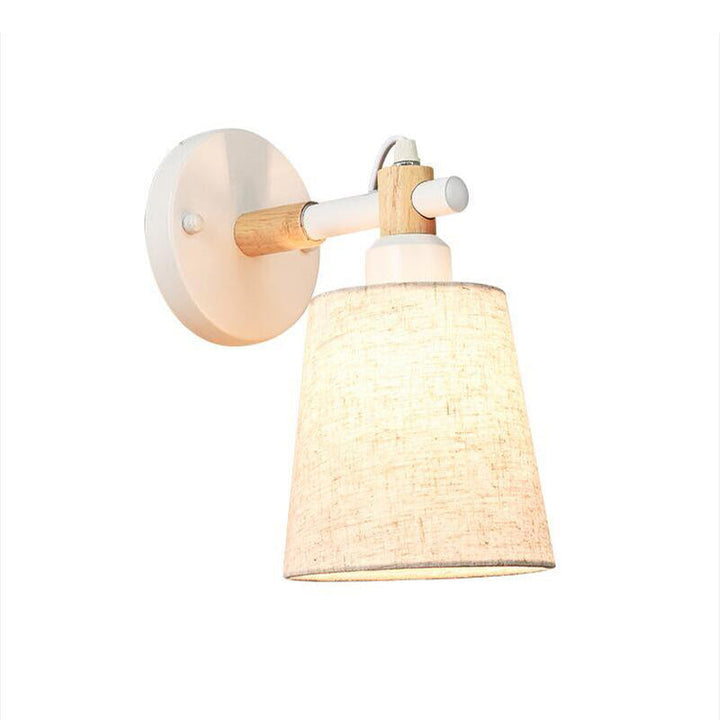 Lisslune | Nordic Horn Shade Fabric Wall Lamp 1-Light Wall Sconce in Black/White with Wood Connection