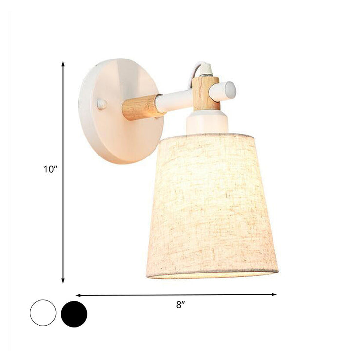 Lisslune | Nordic Horn Shade Fabric Wall Lamp 1-Light Wall Sconce in Black/White with Wood Connection