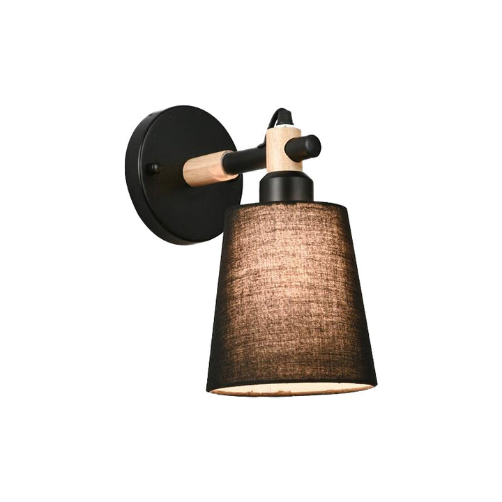 Lisslune | Nordic Horn Shade Fabric Wall Lamp 1-Light Wall Sconce in Black/White with Wood Connection