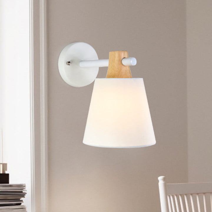 Lisslune | Conical Wall Lamp Macaron Fabric 1 Head Blue/White/Yellow Wall Lighting Ideas with Straight Arm and Wood Clamp