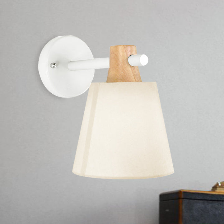Lisslune | Conical Wall Lamp Macaron Fabric 1 Head Blue/White/Yellow Wall Lighting Ideas with Straight Arm and Wood Clamp