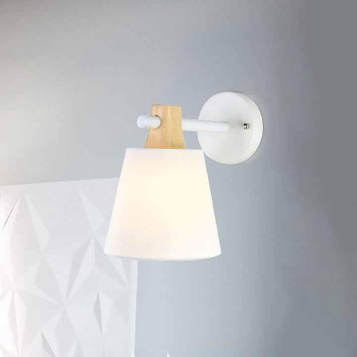 Lisslune | Conical Wall Lamp Macaron Fabric 1 Head Blue/White/Yellow Wall Lighting Ideas with Straight Arm and Wood Clamp