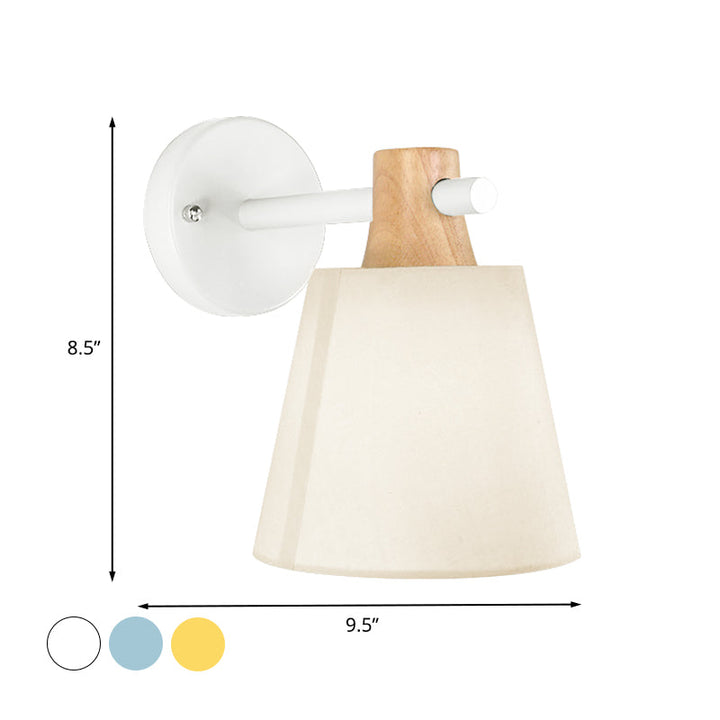 Lisslune | Conical Wall Lamp Macaron Fabric 1 Head Blue/White/Yellow Wall Lighting Ideas with Straight Arm and Wood Clamp